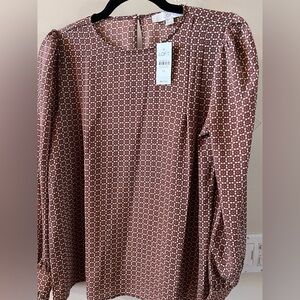 LOFT Women's Brown, Pink and Cream Geometric Blouse